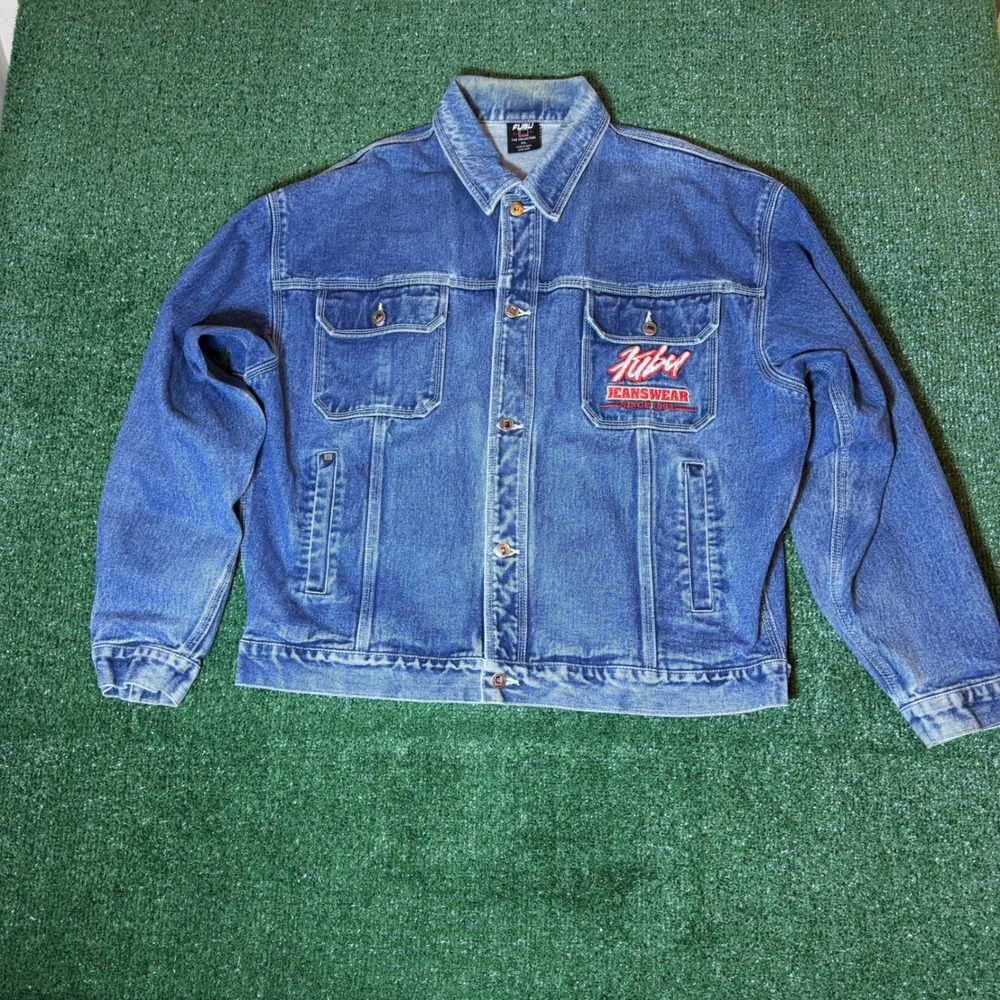 Vintage FUBU Jeanswear Carpenters Denim Jacket Blue XL 90s Hip Hop Streetwear